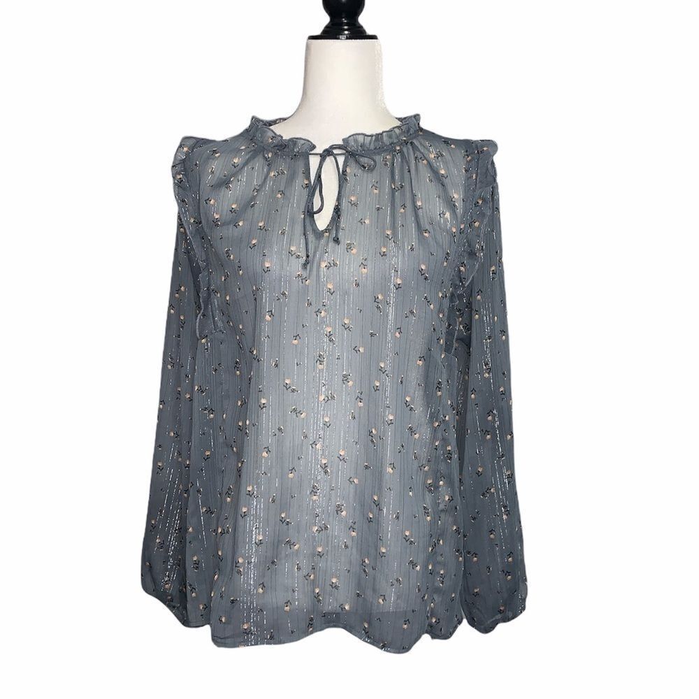 anthro Guest Editor Sheer Metallic Long Sleeve